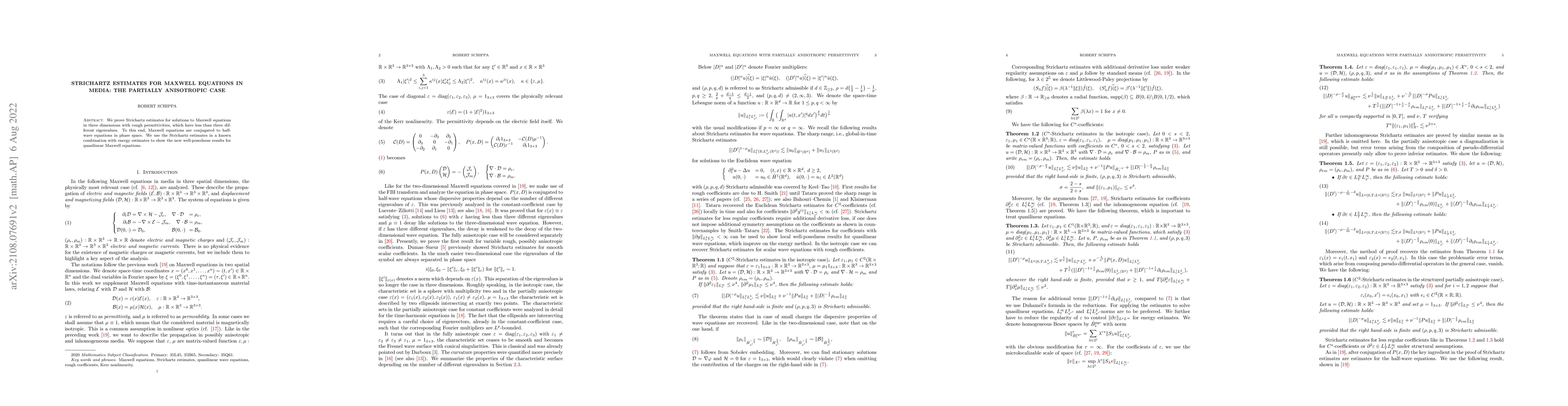 Thumbnail for Strichartz estimates for Maxwell equations in media: The partially
  anisotropic case