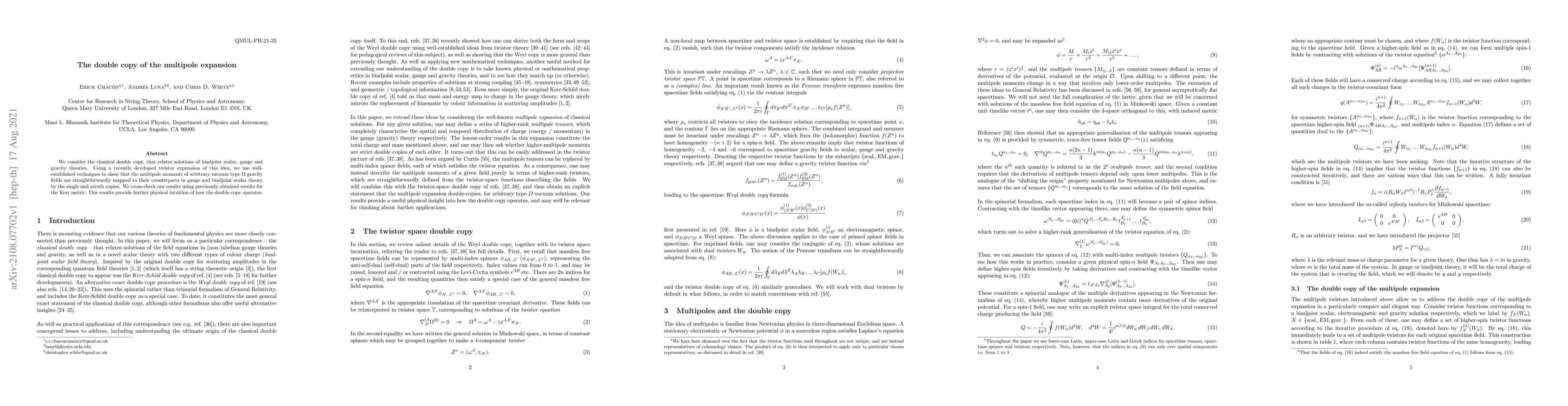 Thumbnail for The double copy of the multipole expansion
