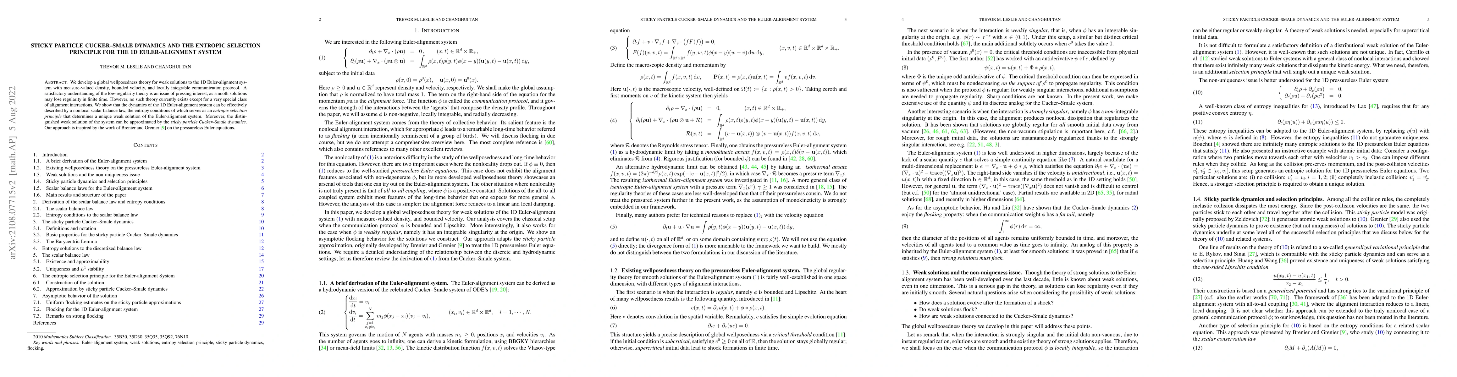 Thumbnail for Sticky particle Cucker-Smale dynamics and the entropic selection
  principle for the 1D Euler-alignment system