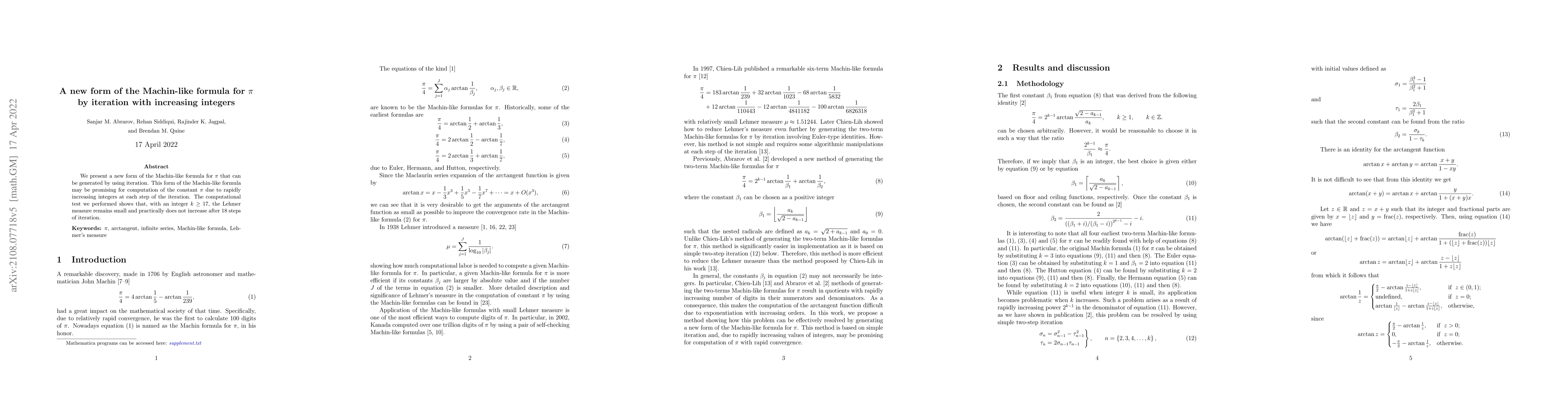 Thumbnail for A new form of the Machin-like formula for pi by iteration with
  increasing integers