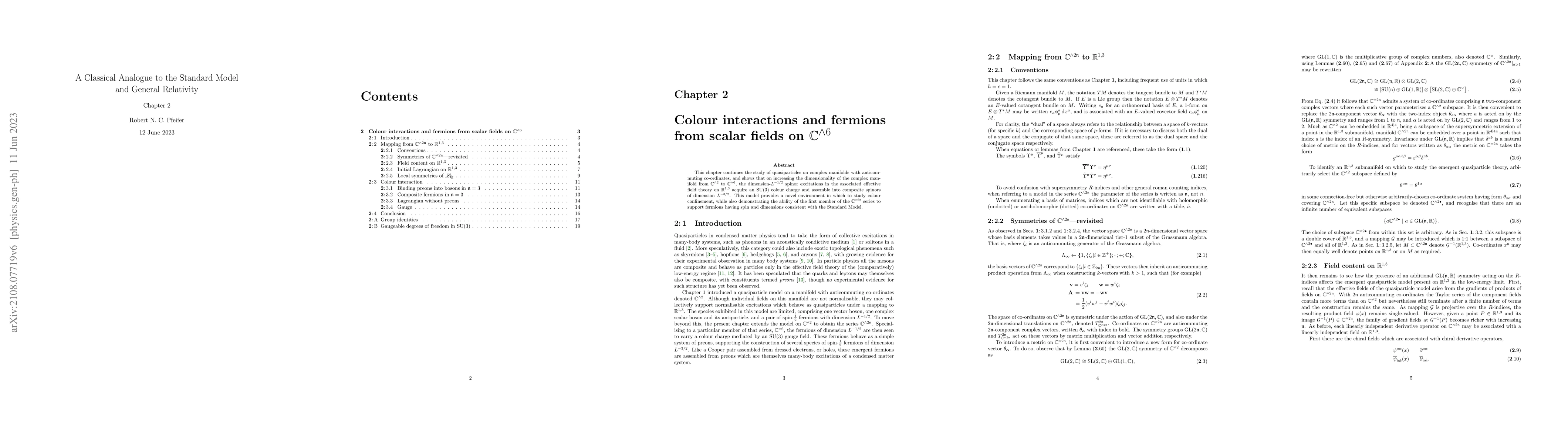 Thumbnail for A Classical Analogue to the Standard Model, Chapter 2: Colour
  interactions and fermions from scalar fields on $\mathbb{C}^{\wedge 6}$