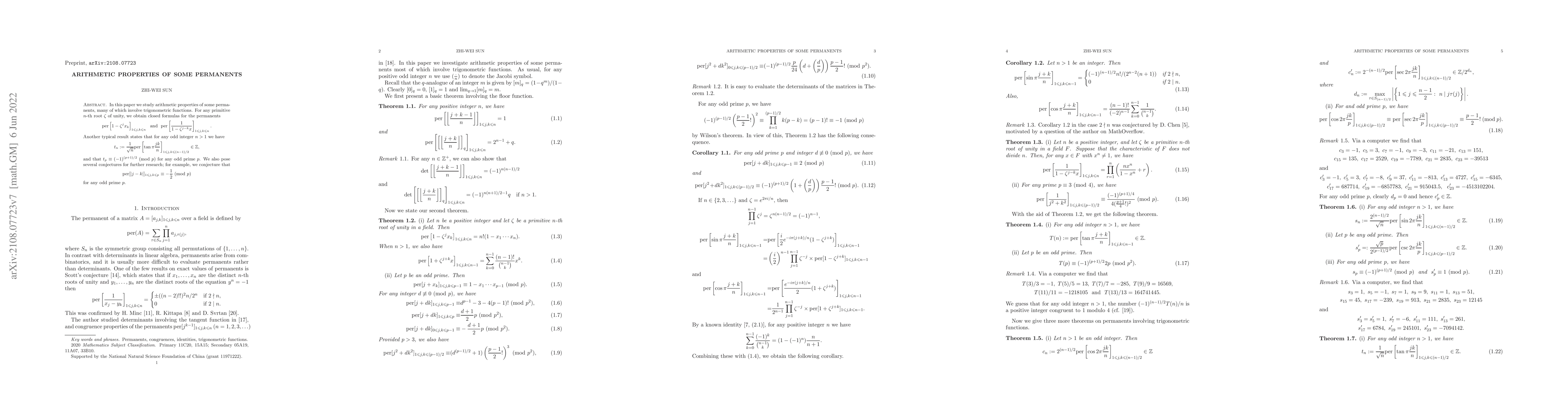 Thumbnail for Arithmetic properties of some permanents