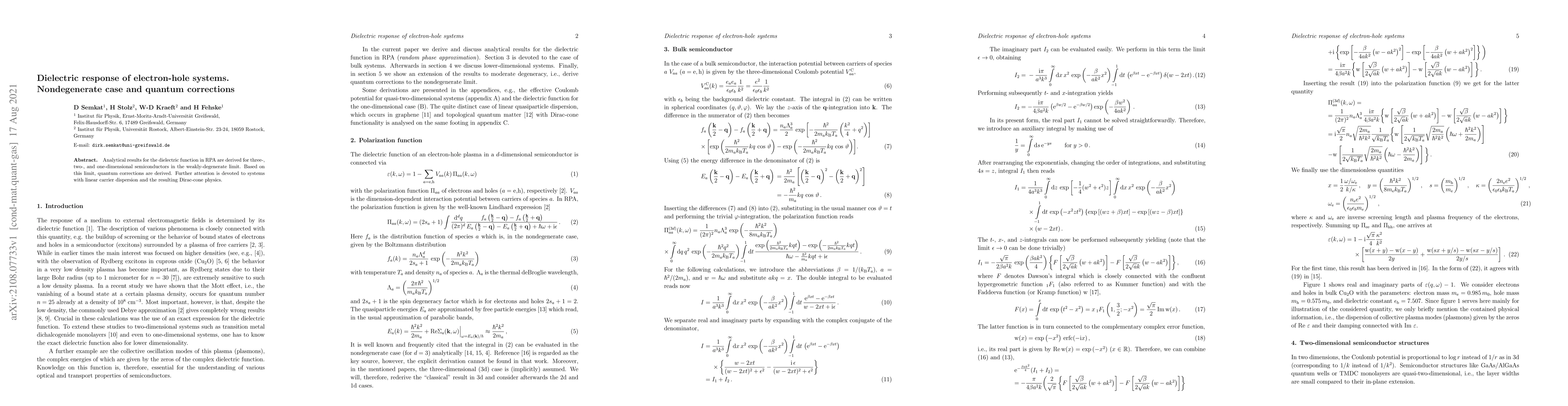 Thumbnail for Dielectric response of electron-hole systems. Nondegenerate case and
  quantum corrections
