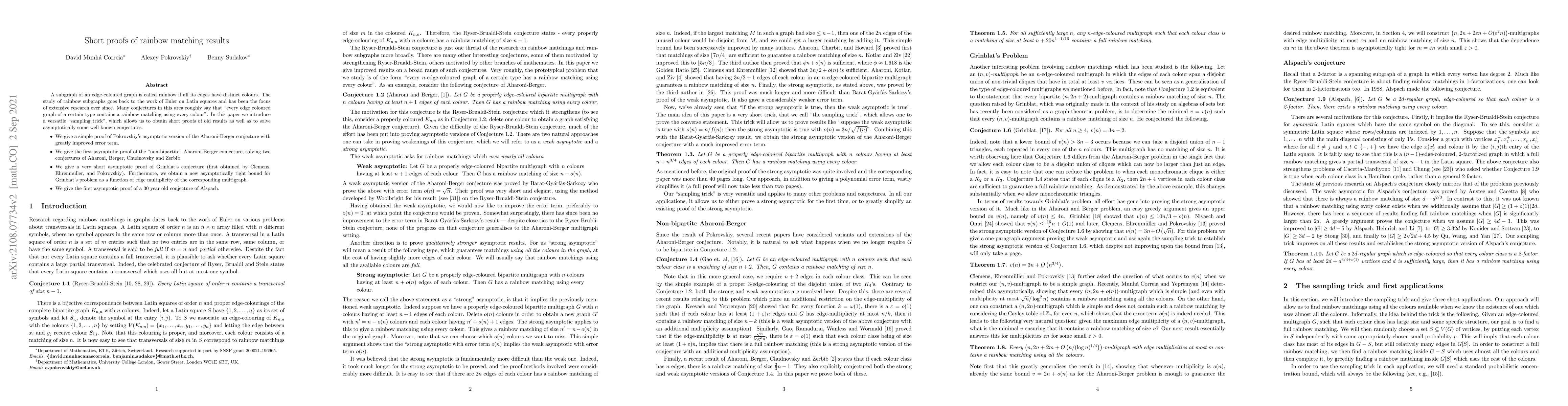 Thumbnail for Short proofs of rainbow matching results