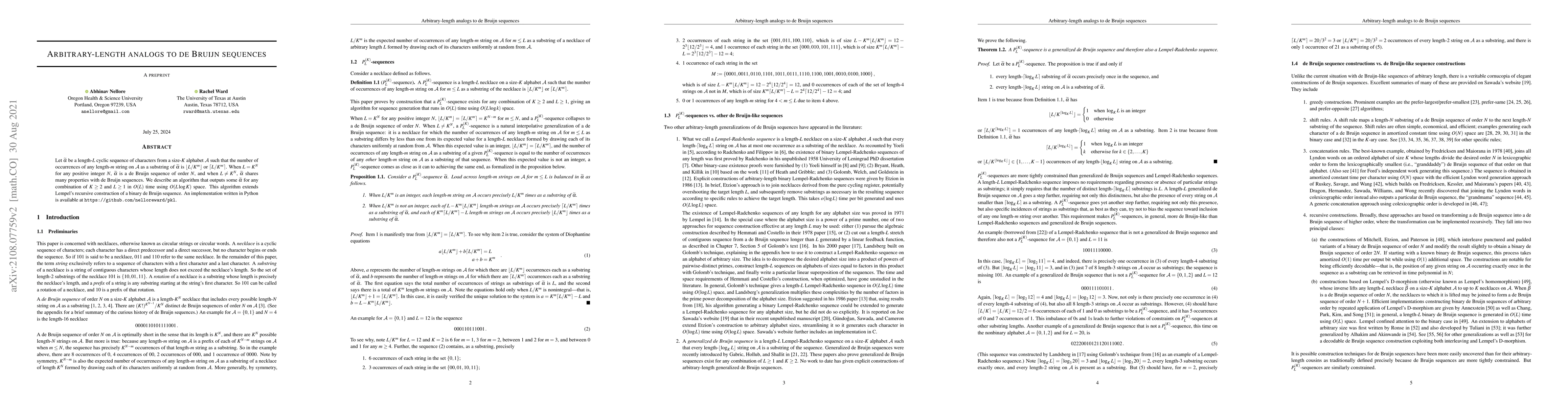 Thumbnail for Arbitrary-length analogs to de Bruijn sequences