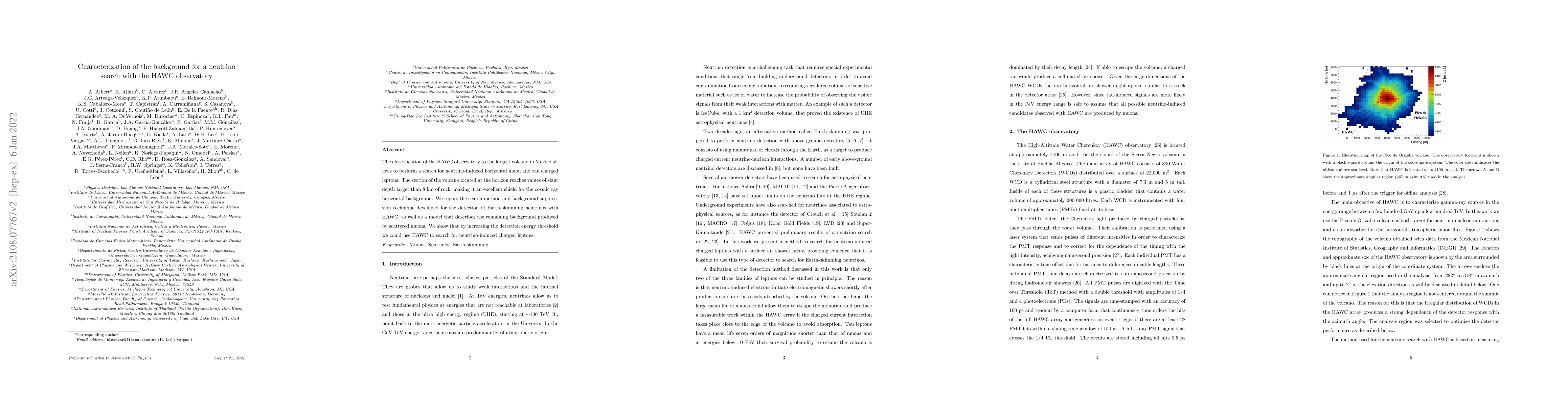 Thumbnail for Characterization of the background for a neutrino search with the HAWC
  observatory