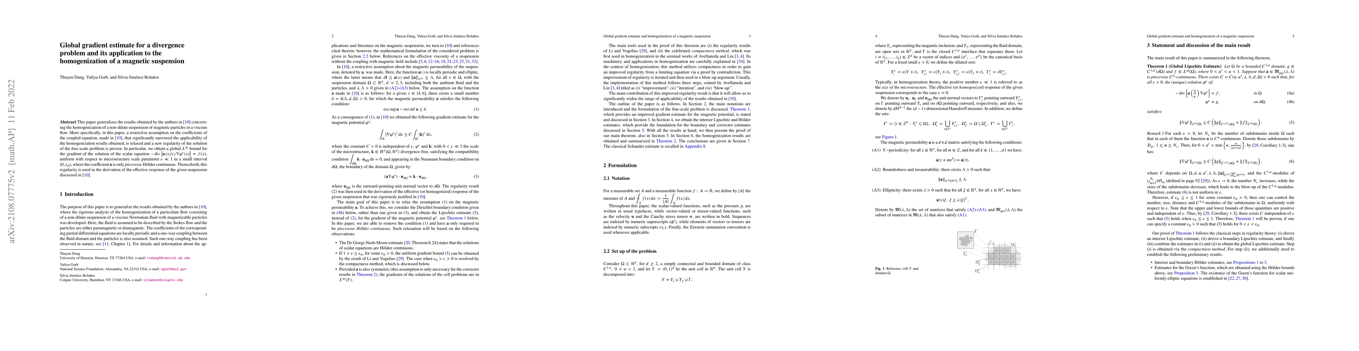 Thumbnail for Global gradient estimate for a divergence problem and its application to
  the homogenization of a magnetic suspension