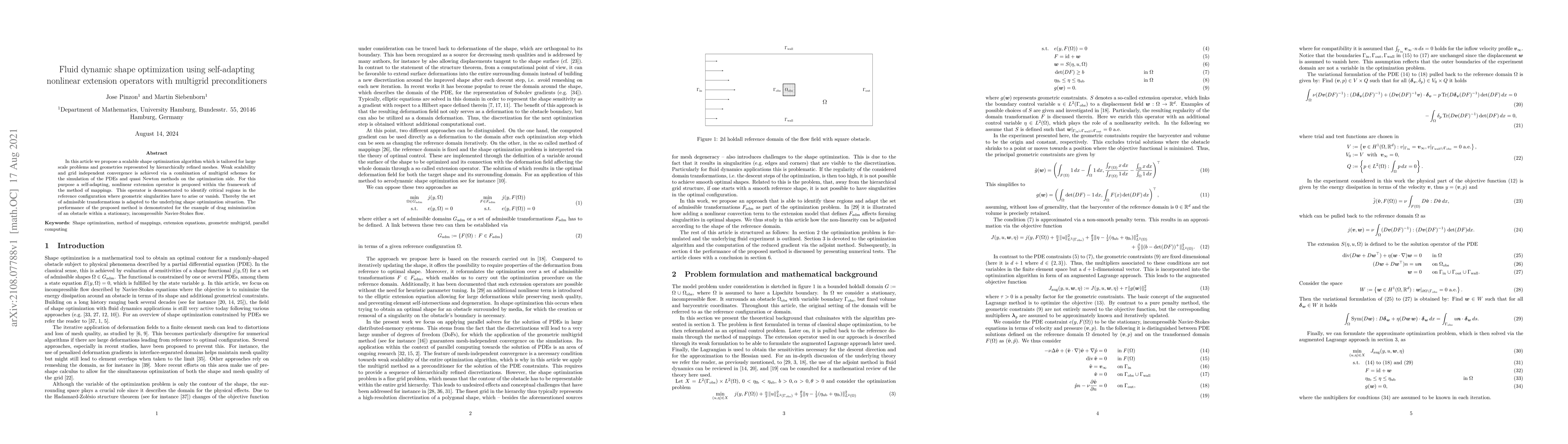 Thumbnail for Fluid dynamic shape optimization using self-adapting nonlinear extension
  operators with multigrid preconditioners