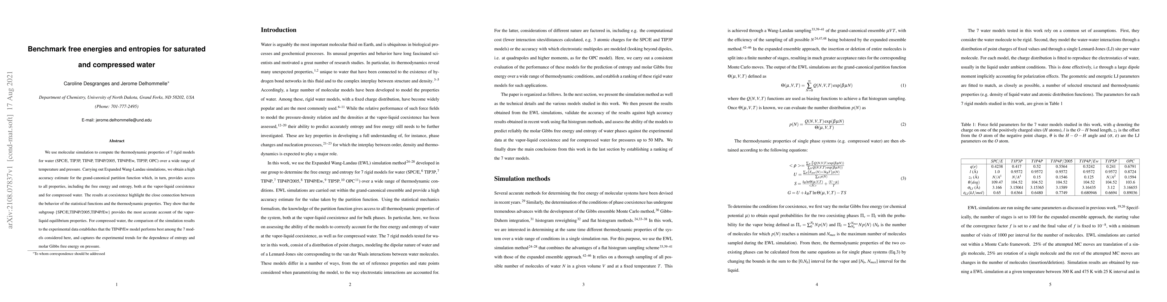 Thumbnail for Benchmark free energies and entropies for saturated and compressed water