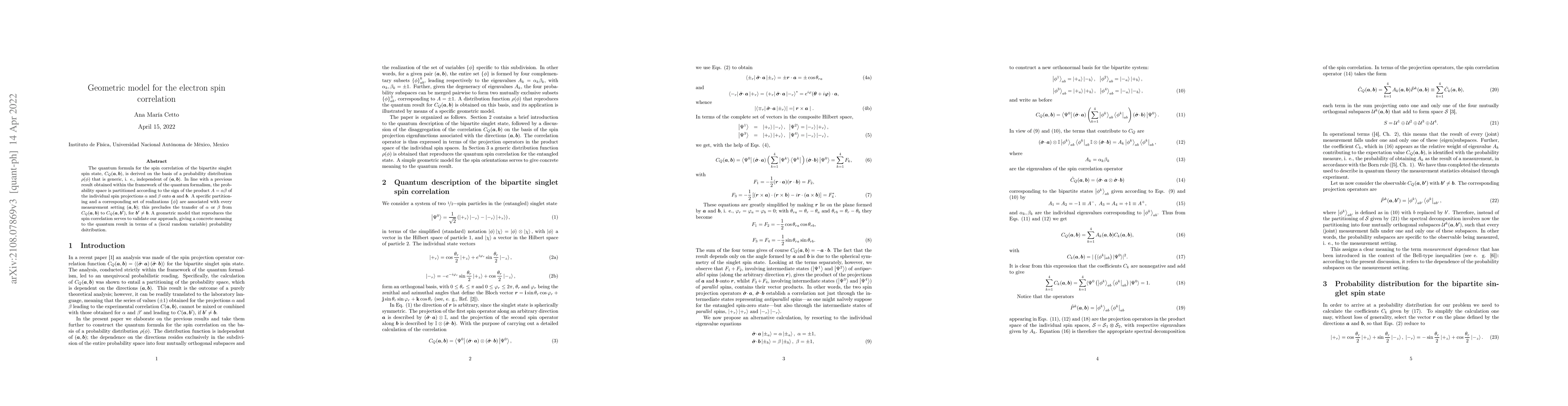 Thumbnail for Geometric model for the electron spin correlation