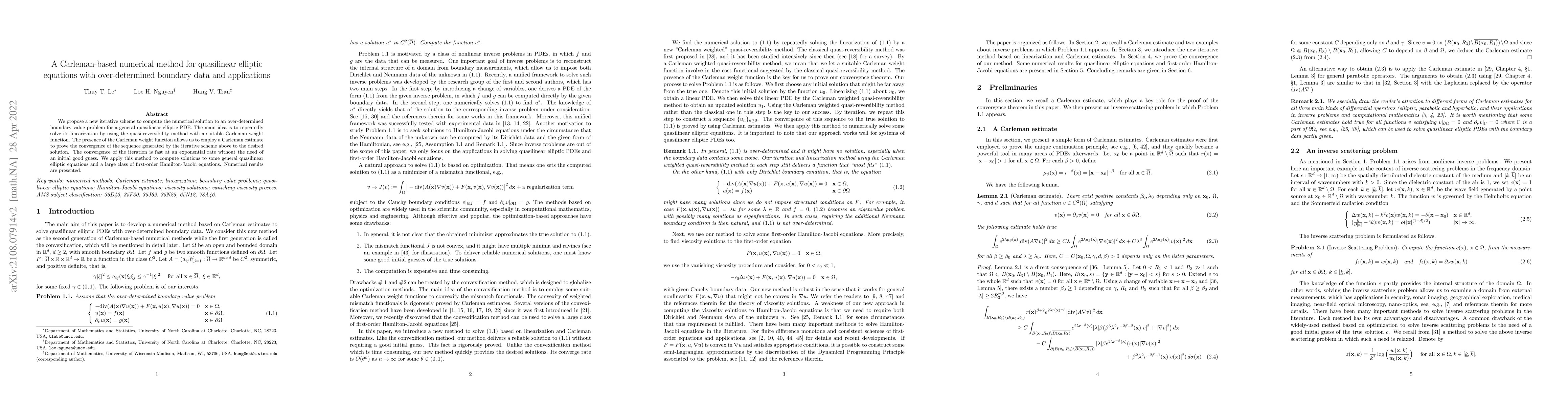 Thumbnail for A Carleman-based numerical method for quasilinear elliptic equations
  with over-determined boundary data and applications