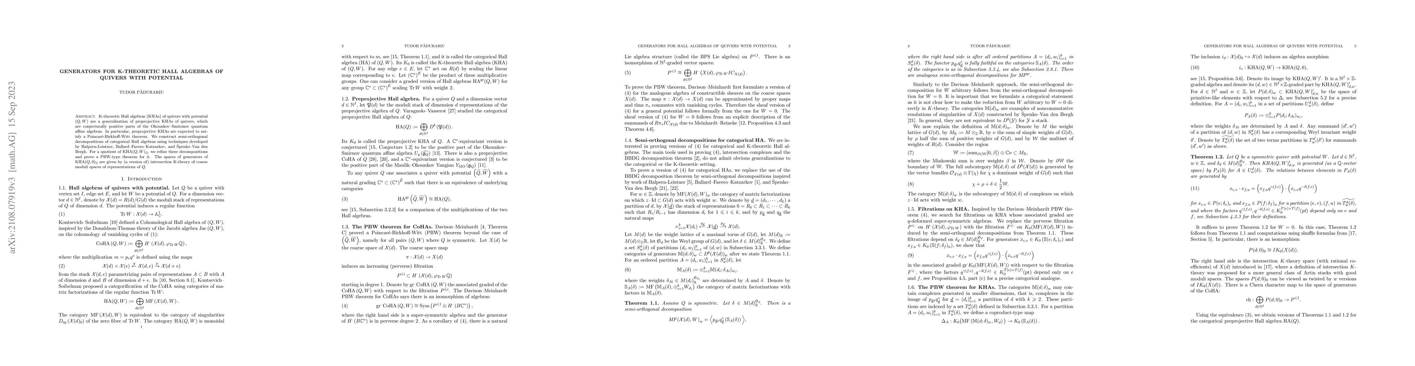Thumbnail for Generators for K-theoretic Hall algebras of quivers with potential