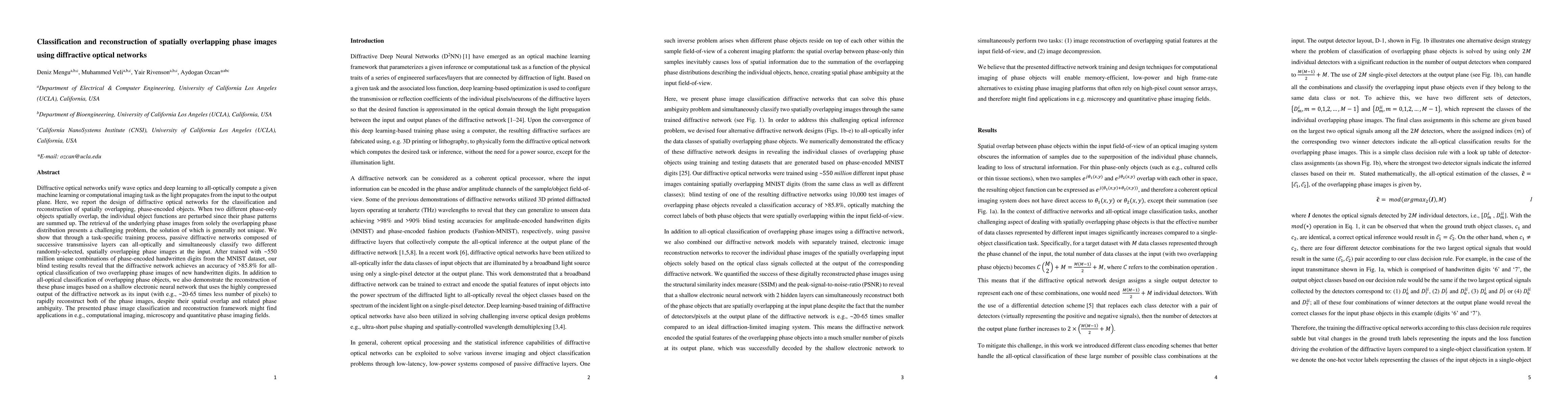 Thumbnail for Classification and reconstruction of spatially overlapping phase images
  using diffractive optical networks
