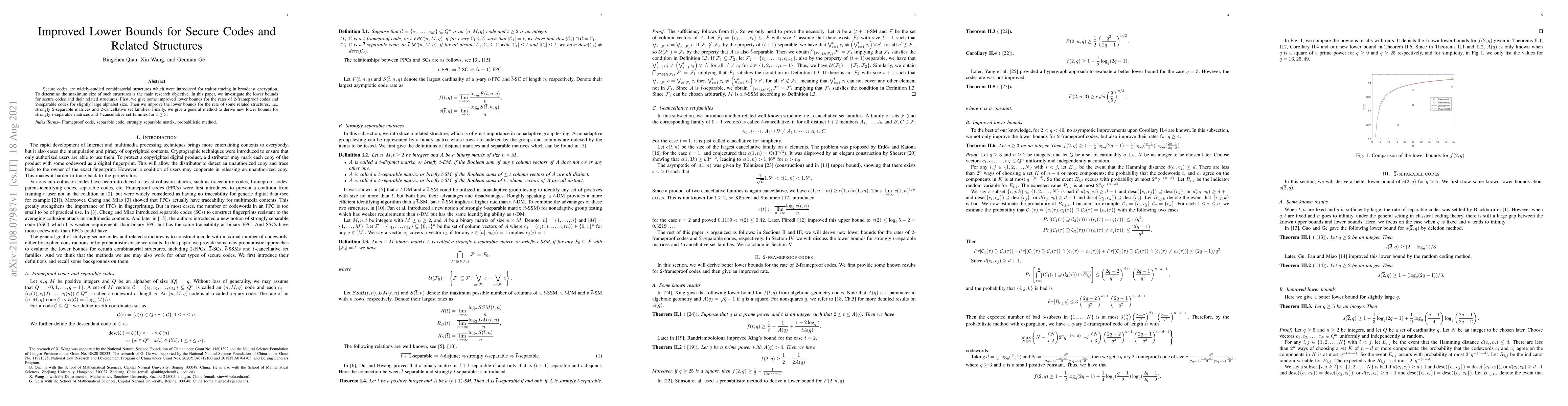 Thumbnail for Improved Lower Bounds for Secure Codes and Related Structures
