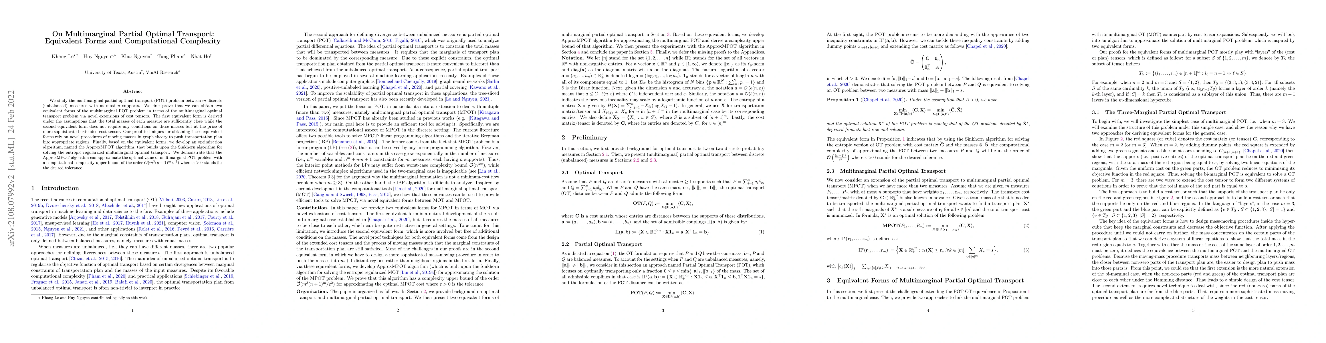 Thumbnail for On Multimarginal Partial Optimal Transport: Equivalent Forms and
  Computational Complexity