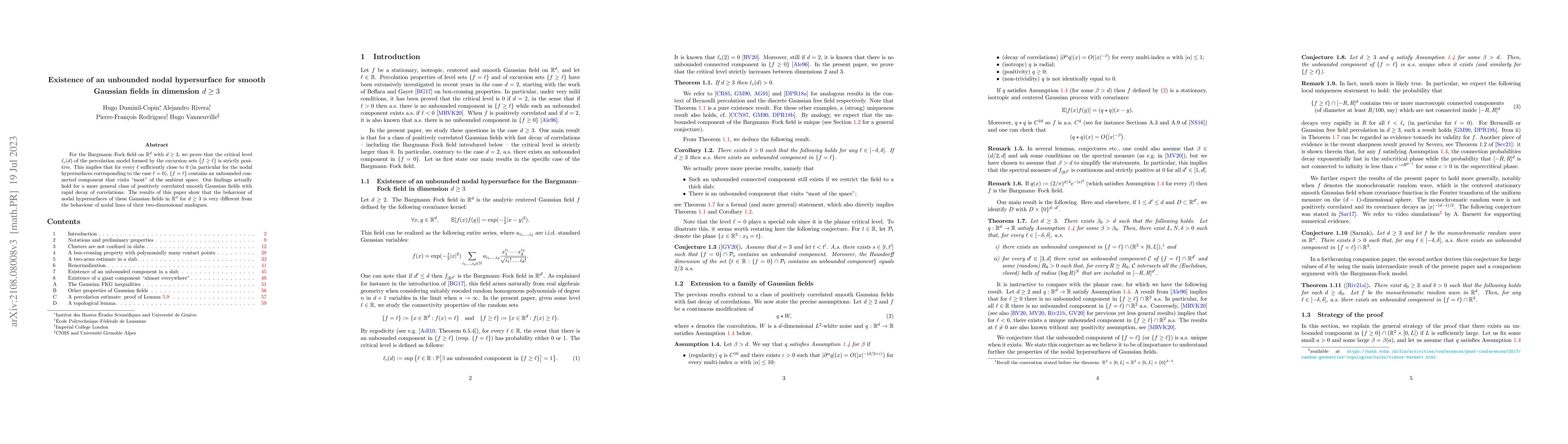Thumbnail for Existence of an unbounded nodal hypersurface for smooth Gaussian fields
  in dimension $d \ge 3$