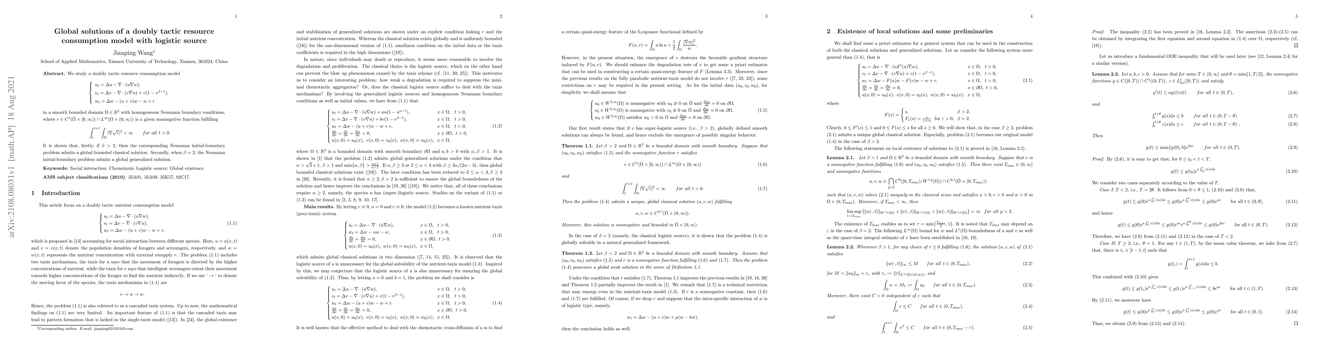 Thumbnail for Global solutions of a doubly tactic resource consumption model with
  logistic source