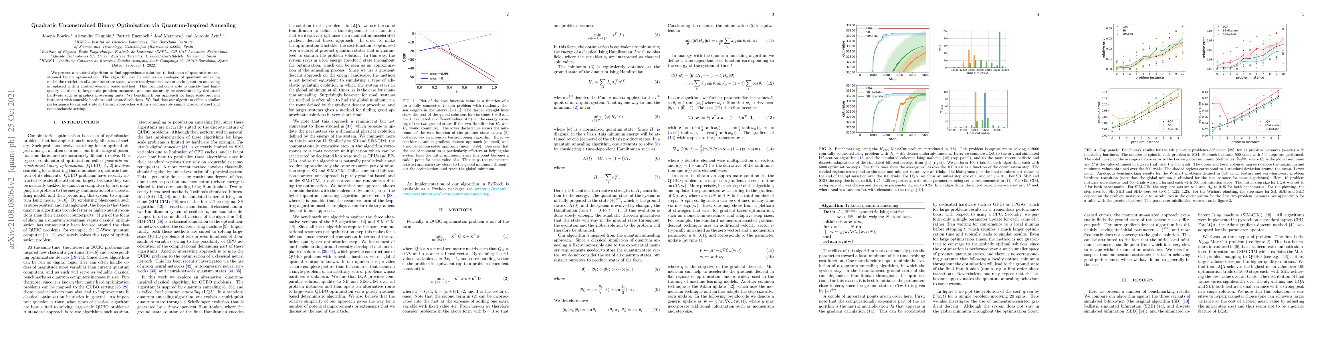 Thumbnail for Quadratic Unconstrained Binary Optimisation via Quantum-Inspired
  Annealing