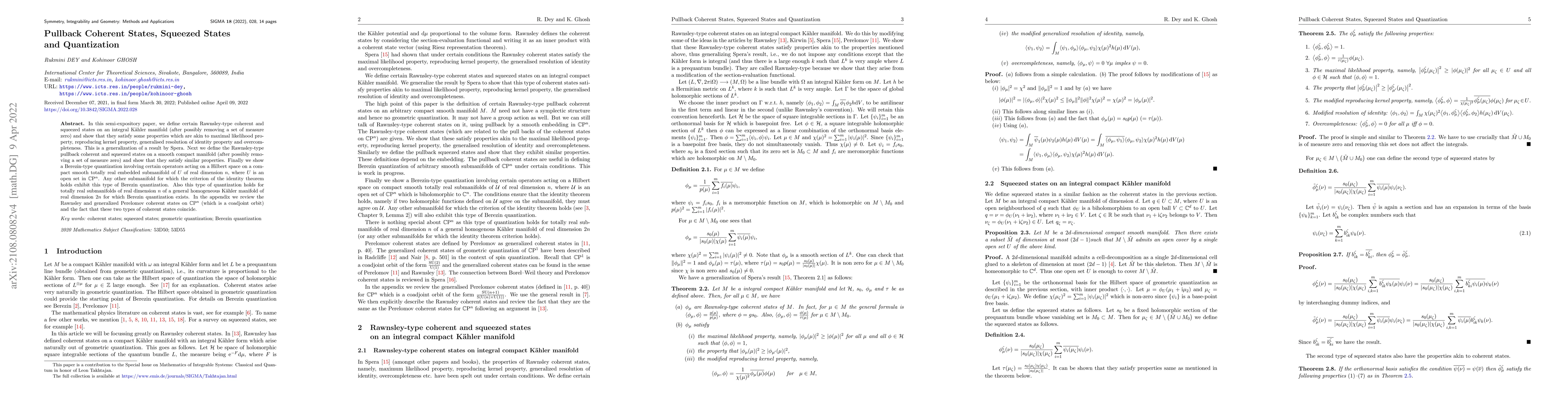 Thumbnail for Pullback Coherent States, Squeezed States and Quantization