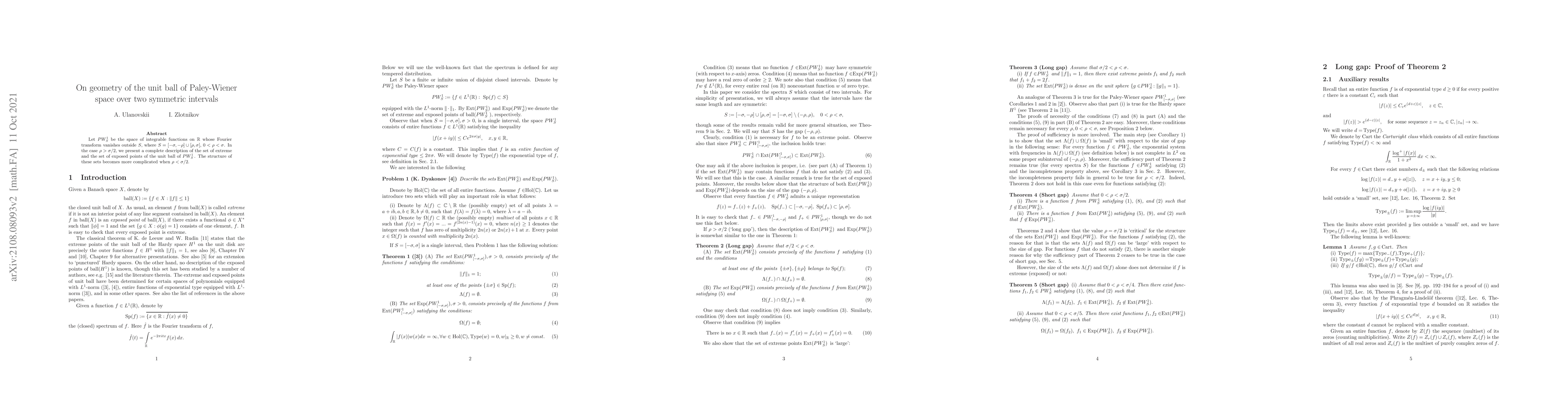 Thumbnail for On geometry of the unit ball of Paley-Wiener space over two symmetric
  intervals