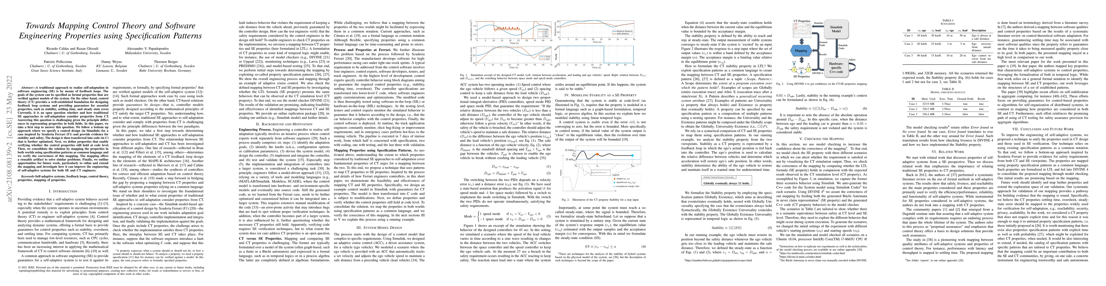 Thumbnail for Towards Mapping Control Theory and Software Engineering Properties using
  Specification Patterns