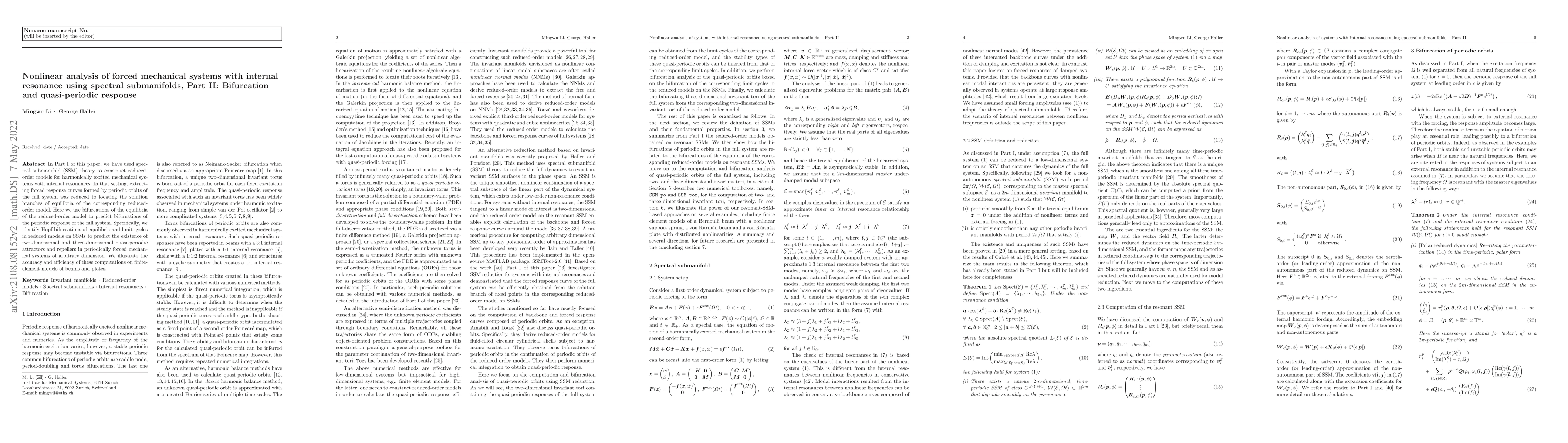 Thumbnail for Nonlinear analysis of forced mechanical systems with internal resonance
  using spectral submanifolds, Part II: Bifurcation and quasi-periodic response