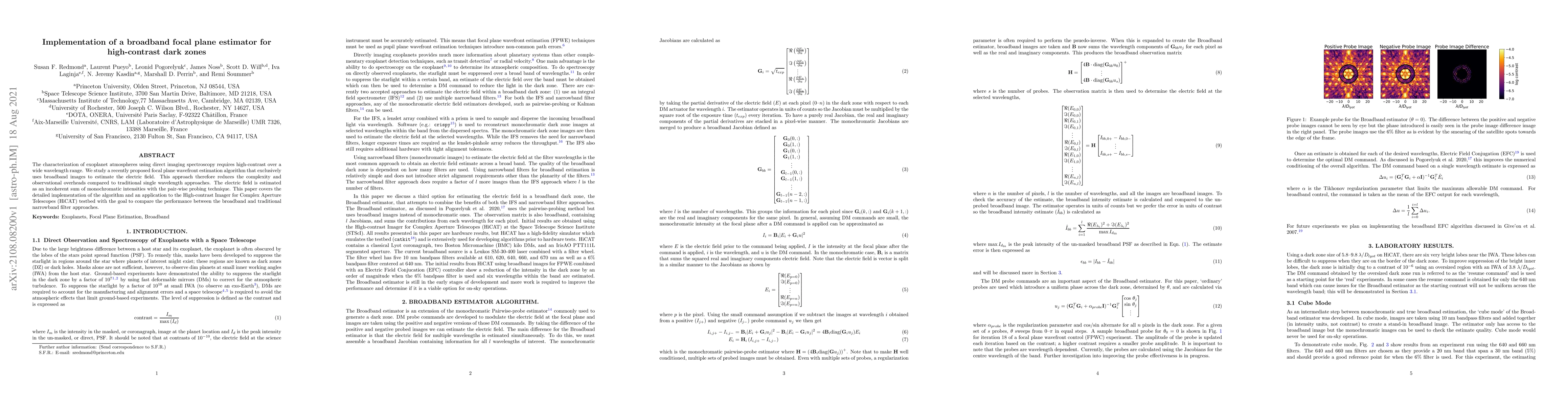 Thumbnail for Implementation of a broadband focal plane estimator for high-contrast
  dark zones