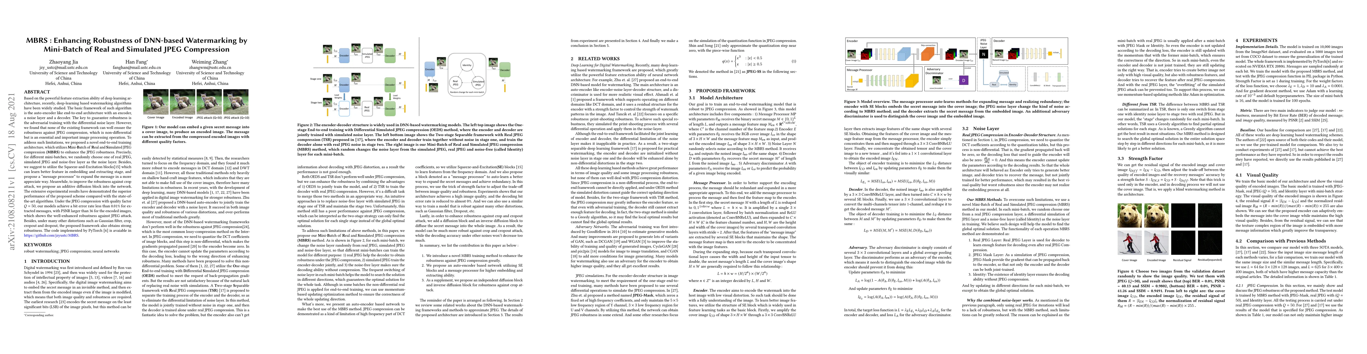 Thumbnail for MBRS : Enhancing Robustness of DNN-based Watermarking by Mini-Batch of
  Real and Simulated JPEG Compression