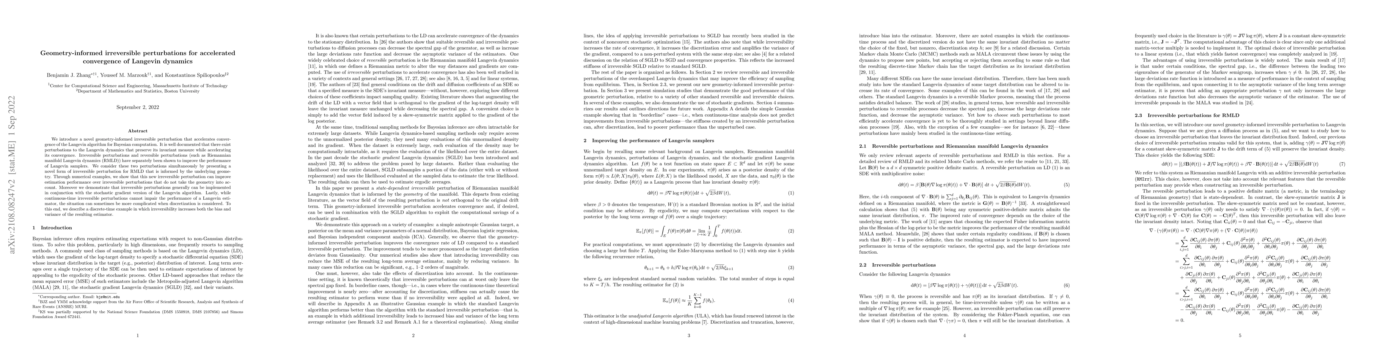 Thumbnail for Geometry-informed irreversible perturbations for accelerated convergence
  of Langevin dynamics