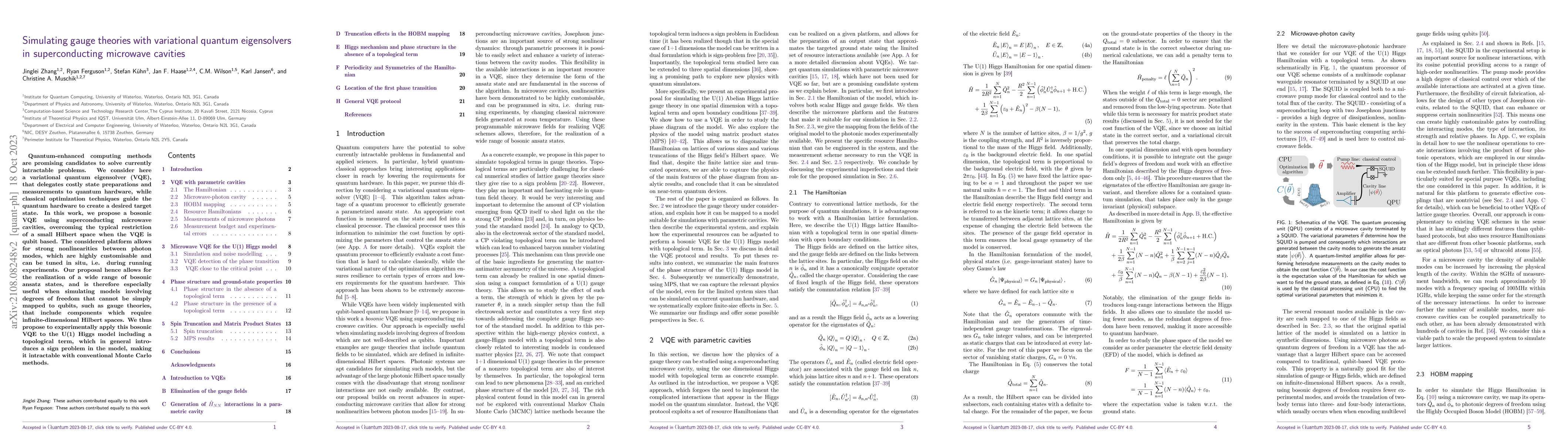 Thumbnail for Simulating gauge theories with variational quantum eigensolvers in
  superconducting microwave cavities