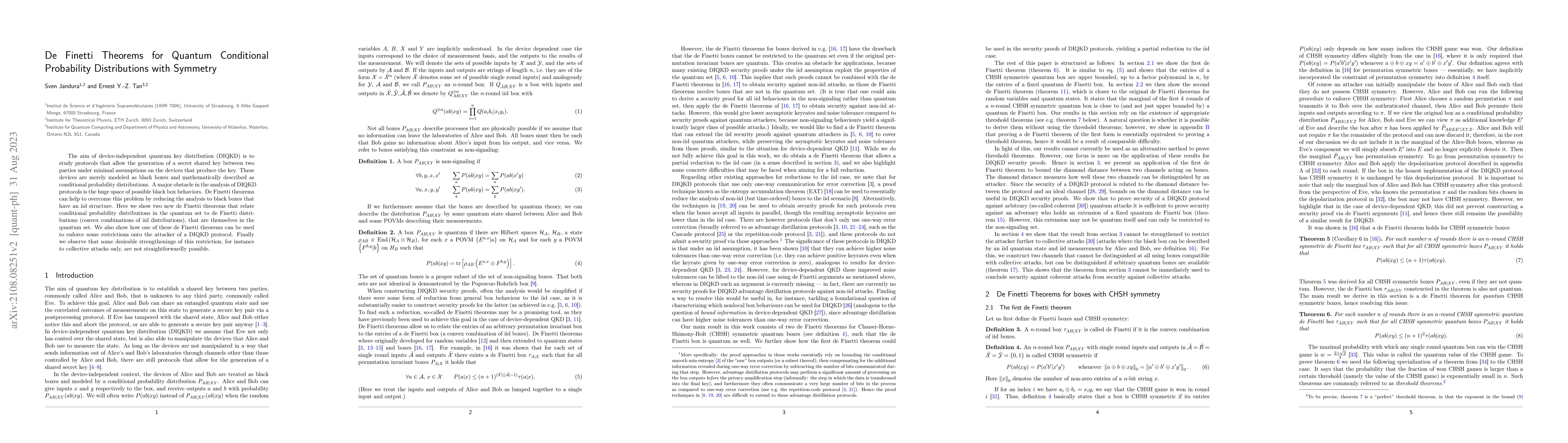 Thumbnail for De Finetti Theorems for Quantum Conditional Probability Distributions
  with Symmetry