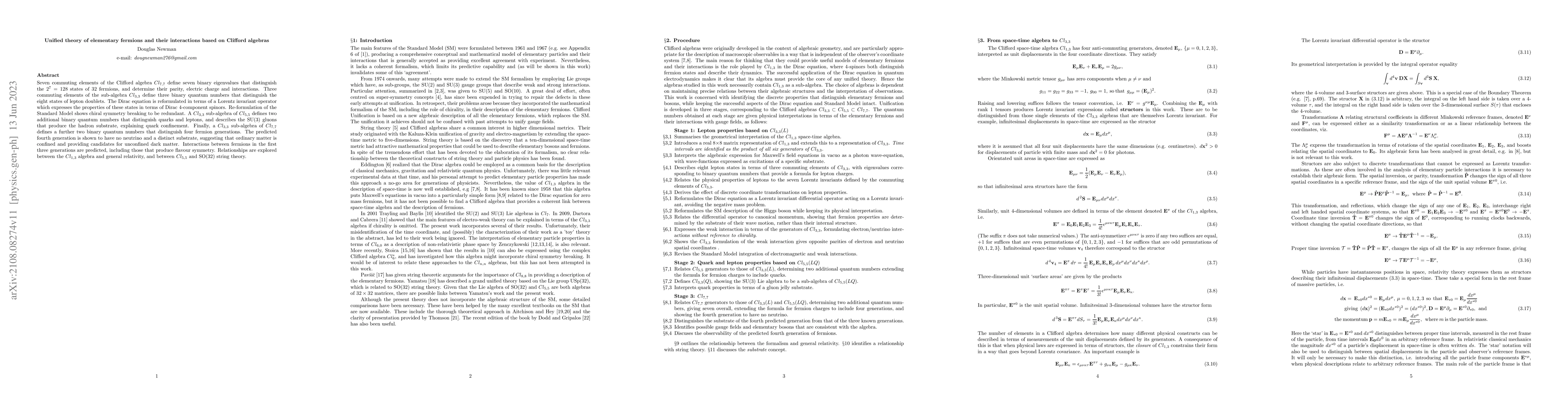 Thumbnail for Unified theory of elementary fermions and their interactions based on
  Clifford algebras