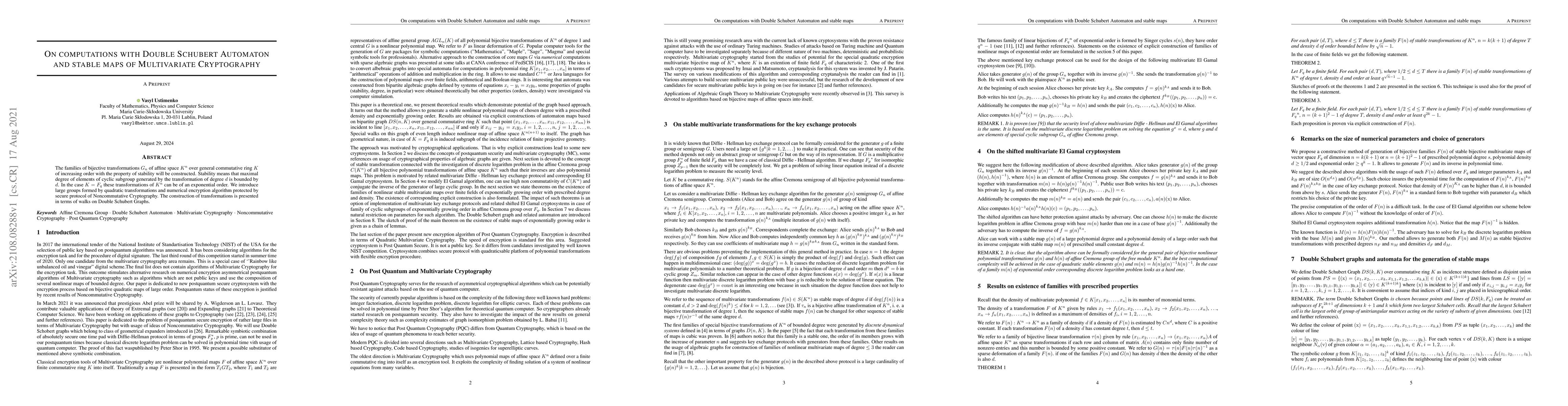 Thumbnail for On computations with Double Schubert Automaton and stable maps of
  Multivariate Cryptography