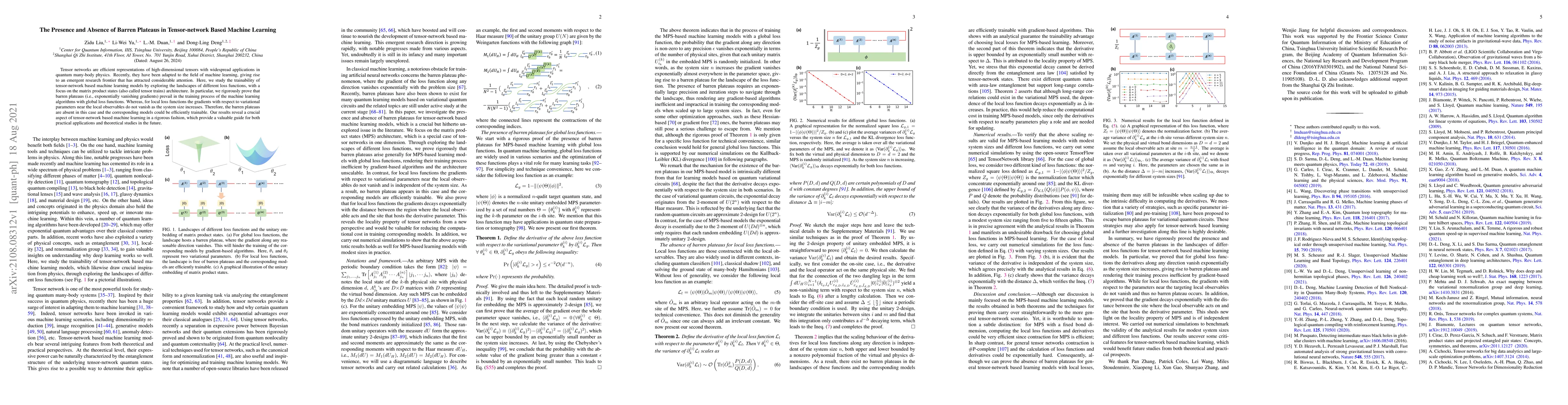 Thumbnail for The Presence and Absence of Barren Plateaus in Tensor-network Based
  Machine Learning