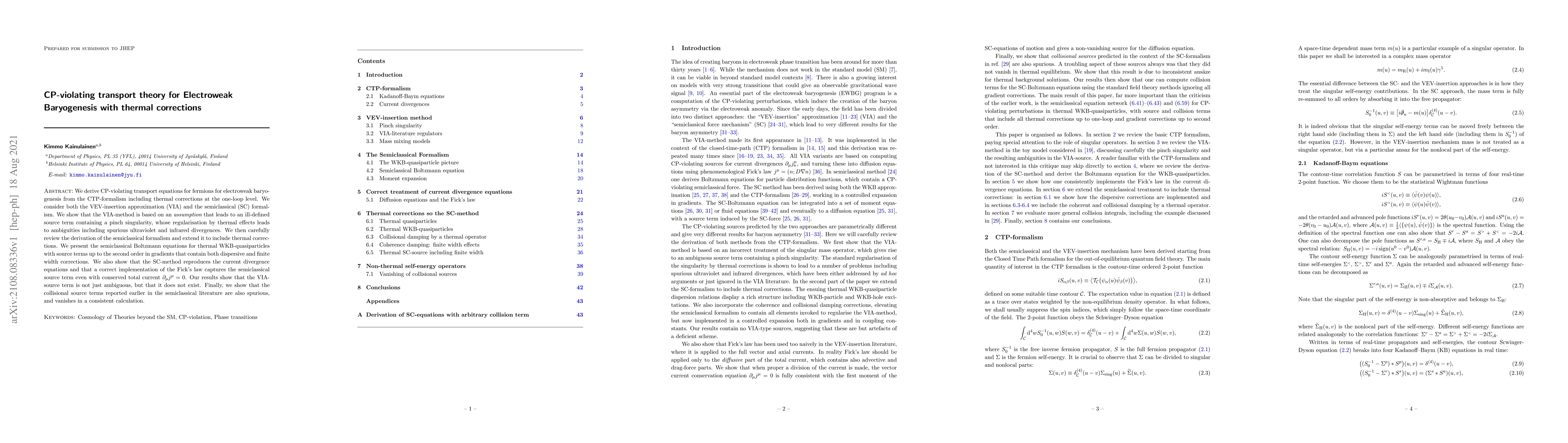 Thumbnail for CP-violating transport theory for Electroweak Baryogenesis with thermal
  corrections