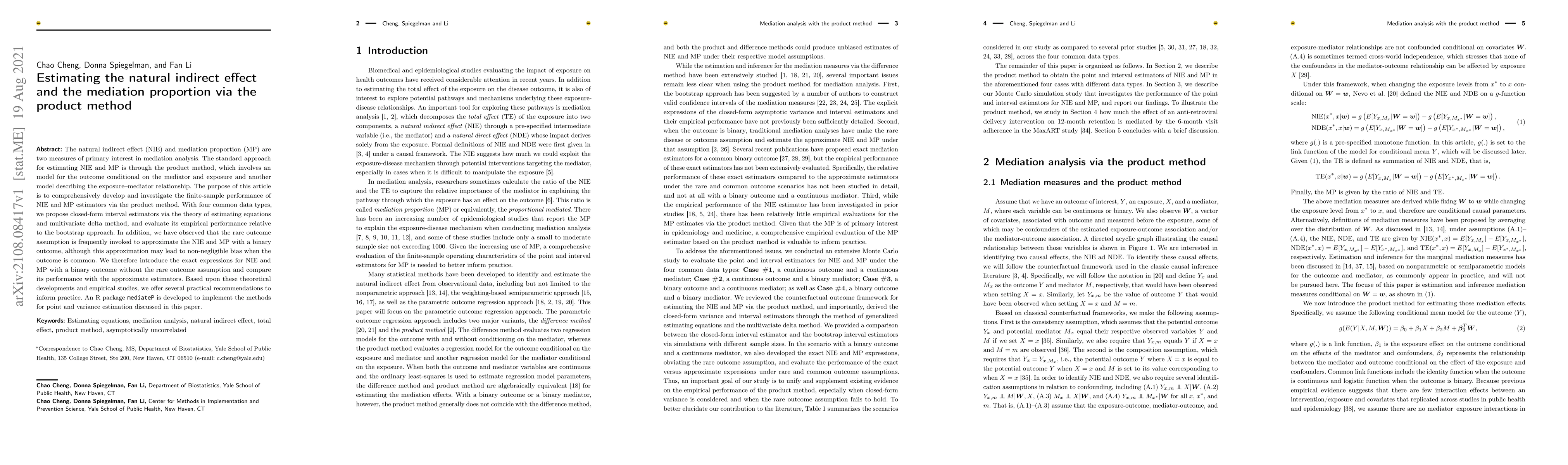 Thumbnail for Estimating the natural indirect effect and the mediation proportion via
  the product method