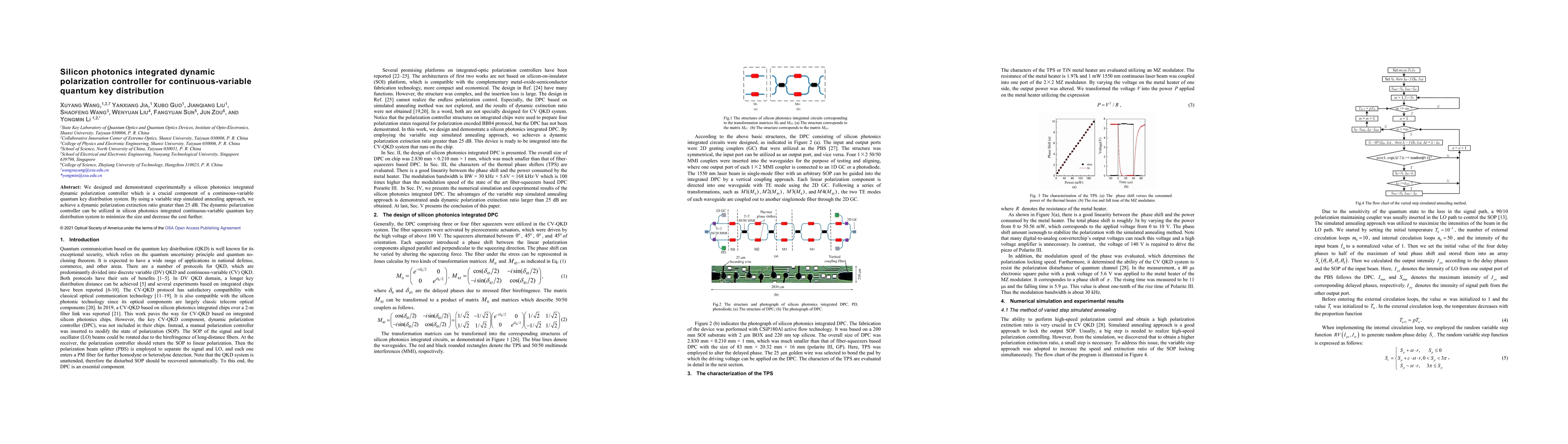 Thumbnail for Silicon photonics integrated dynamic polarization controller for
  continuous-variable quantum key distribution