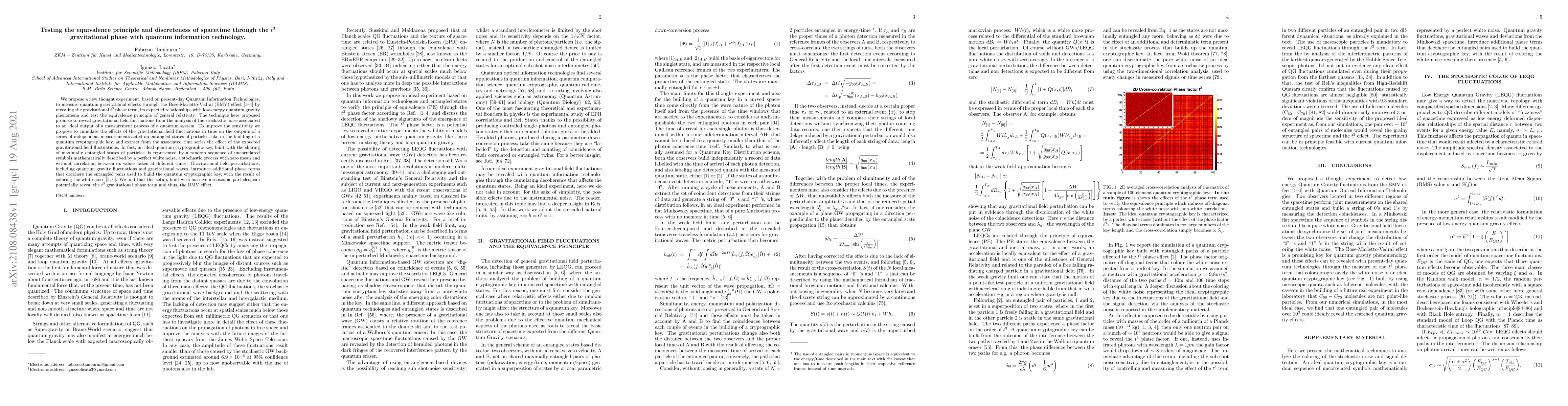 Thumbnail for Testing the equivalence principle and discreteness of spacetime through
  the $t^3$ gravitational phase with quantum information technology