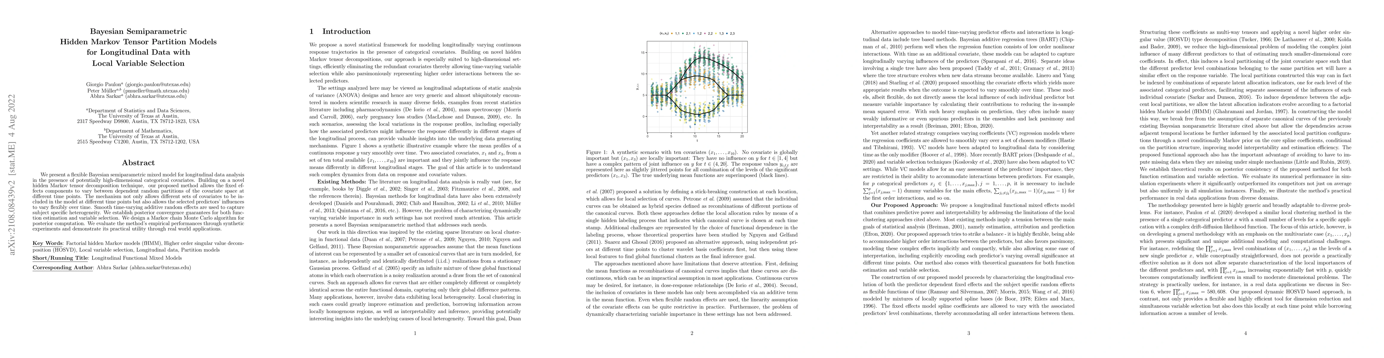 Thumbnail for Bayesian Semiparametric Hidden Markov Tensor Partition Models for
  Longitudinal Data with Local Variable Selection