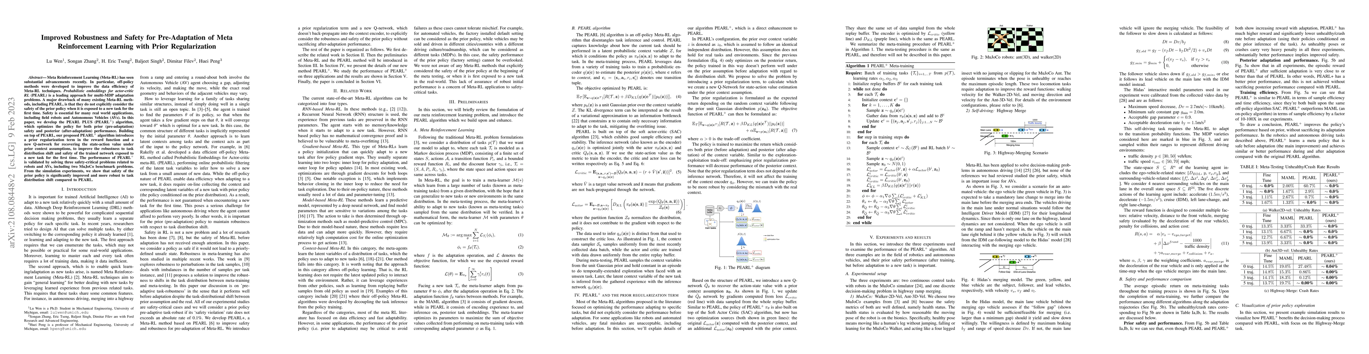 Thumbnail for Improved Robustness and Safety for Pre-Adaptation of Meta Reinforcement
  Learning with Prior Regularization