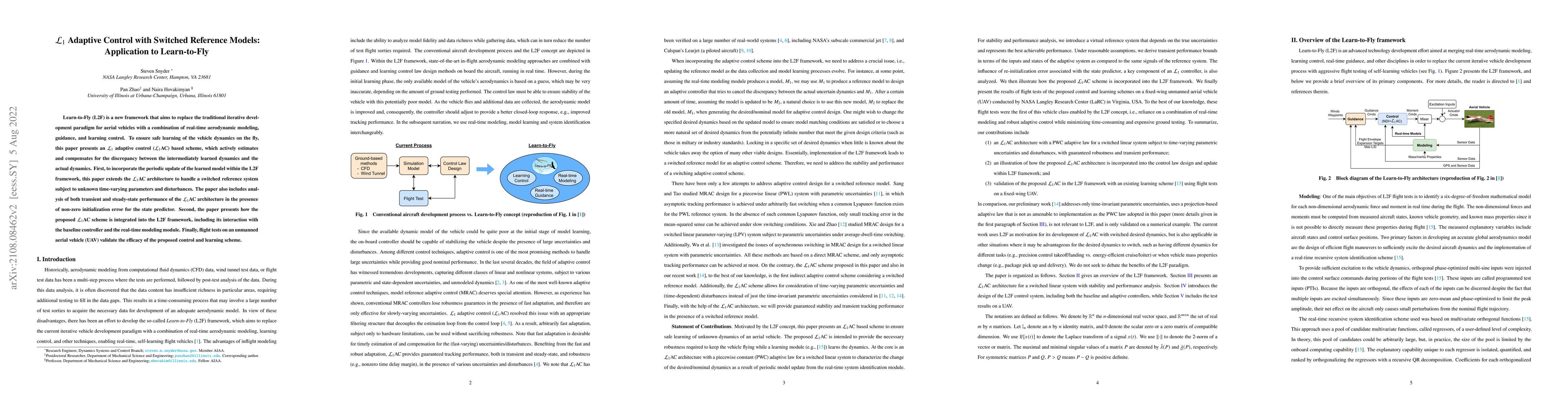 Thumbnail for $\mathcal{L}_1$ Adaptive Control with Switched Reference Models:
  Application to Learn-to-Fly