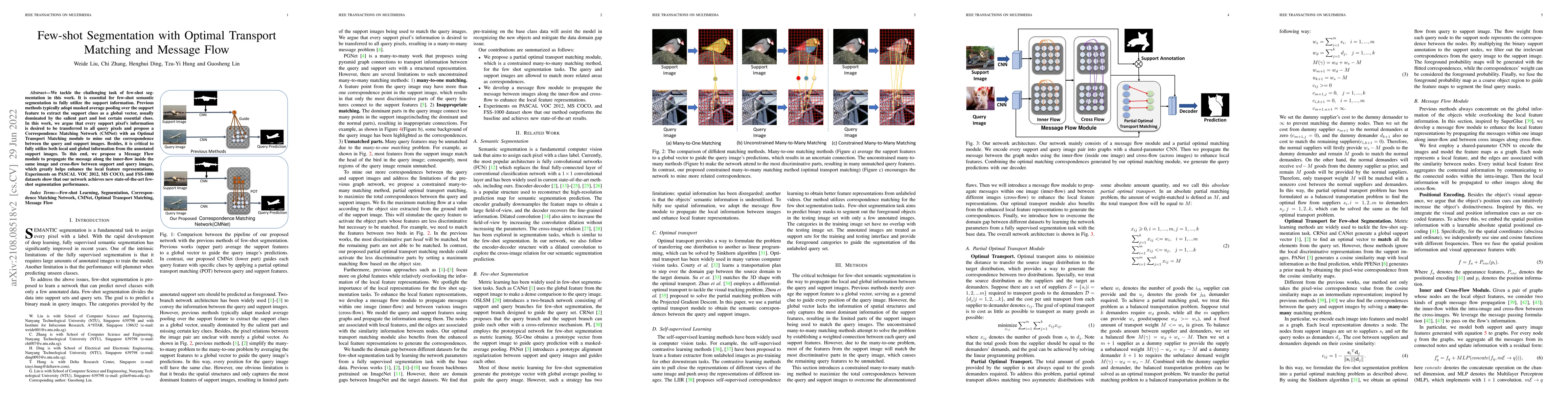Thumbnail for Few-shot Segmentation with Optimal Transport Matching and Message Flow