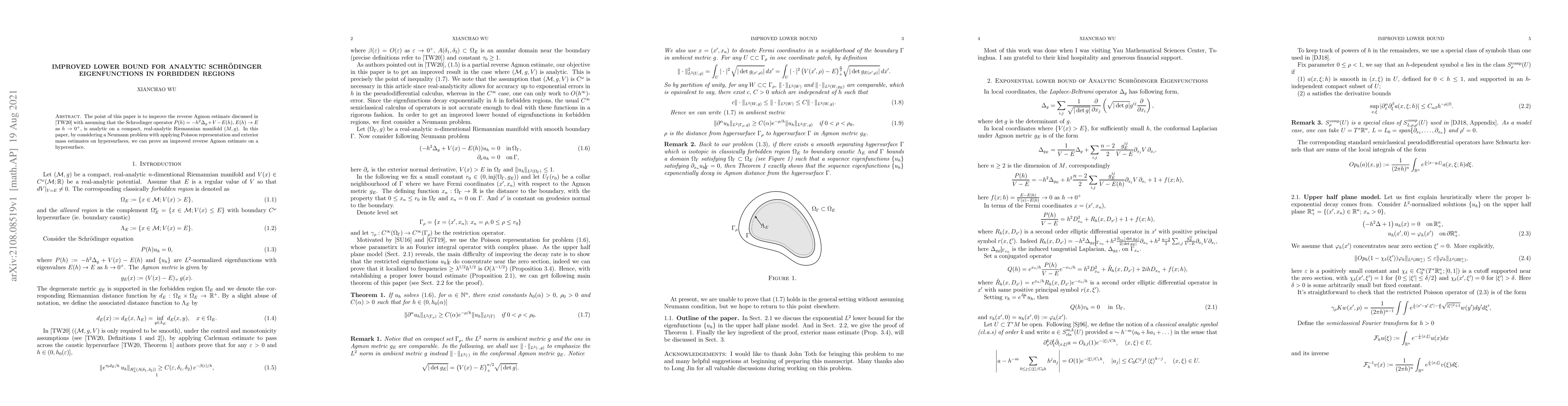 Thumbnail for Improved Lower Bound for Analytic Schr\"odinger Eigenfunctions in
  Forbidden Regions