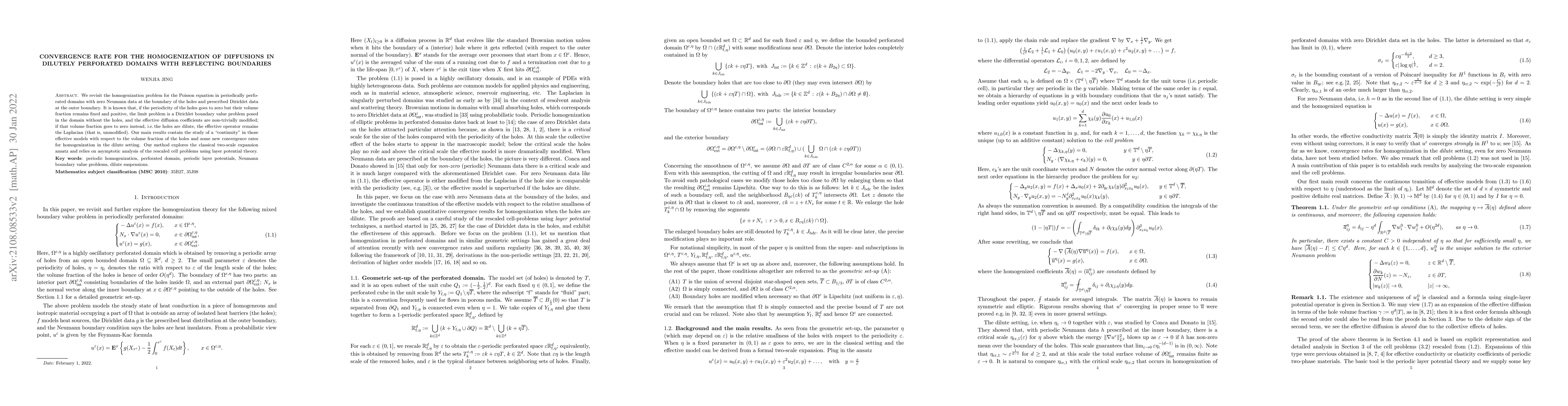 Thumbnail for Convergence rate for the homogenization of stationary diffusions in
  dilutely perforated domains with reflecting boundaries