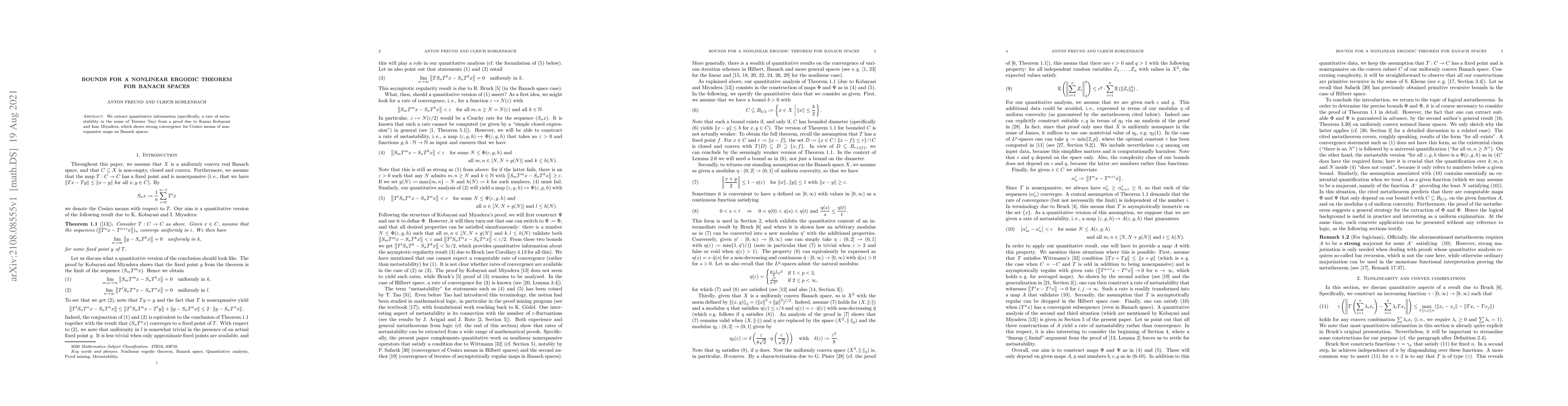 Thumbnail for Bounds for a nonlinear ergodic theorem for Banach spaces