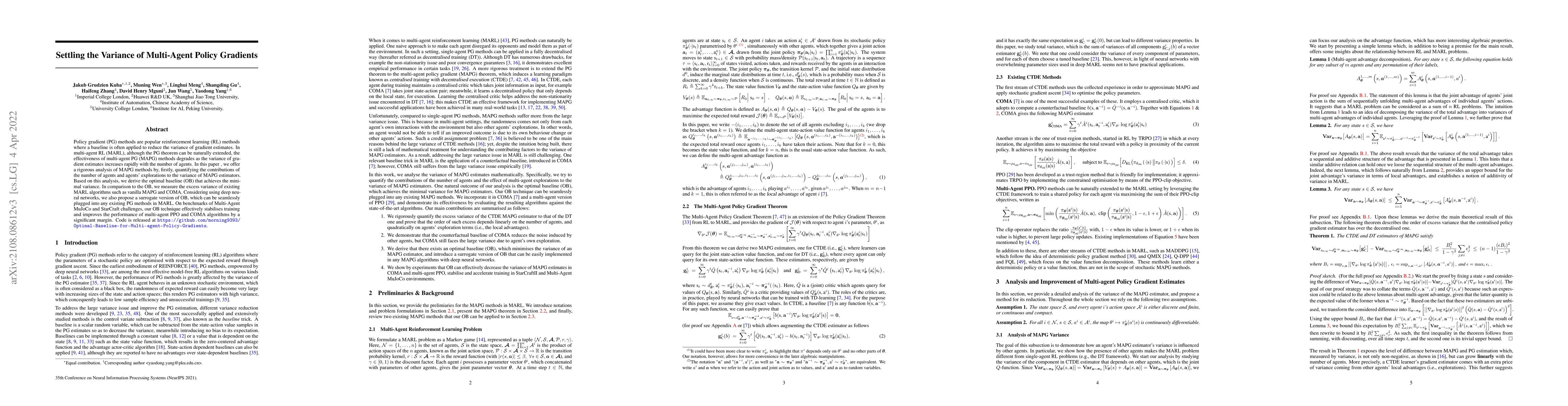Thumbnail for Settling the Variance of Multi-Agent Policy Gradients