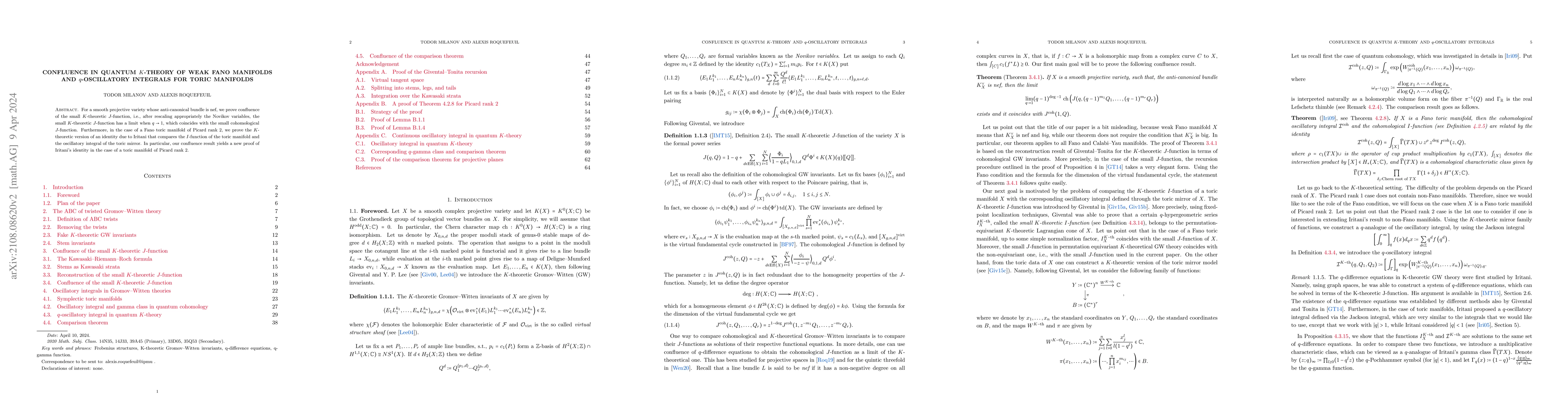 Thumbnail for Confluence in quantum K-theory of weak Fano manifolds and q-oscillatory
  integrals for toric manifolds