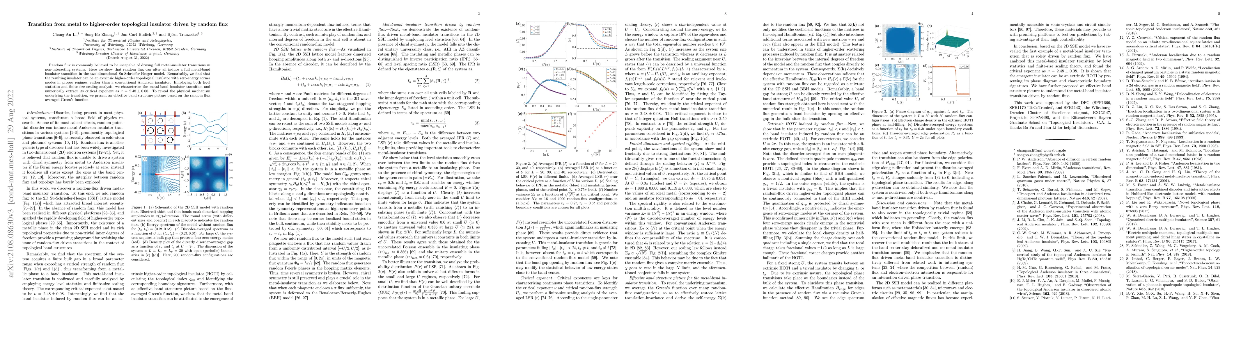 Thumbnail for Transition from metal to higher-order topological insulator driven by
  random flux