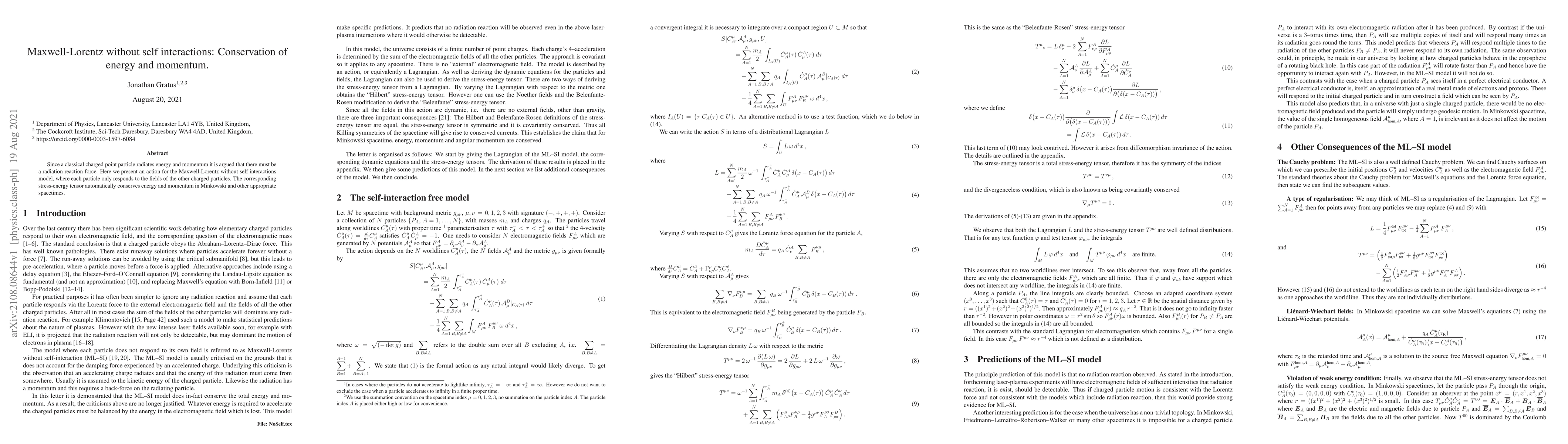 Thumbnail for Maxwell-Lorentz without self interactions: Conservation of energy and
  momentum