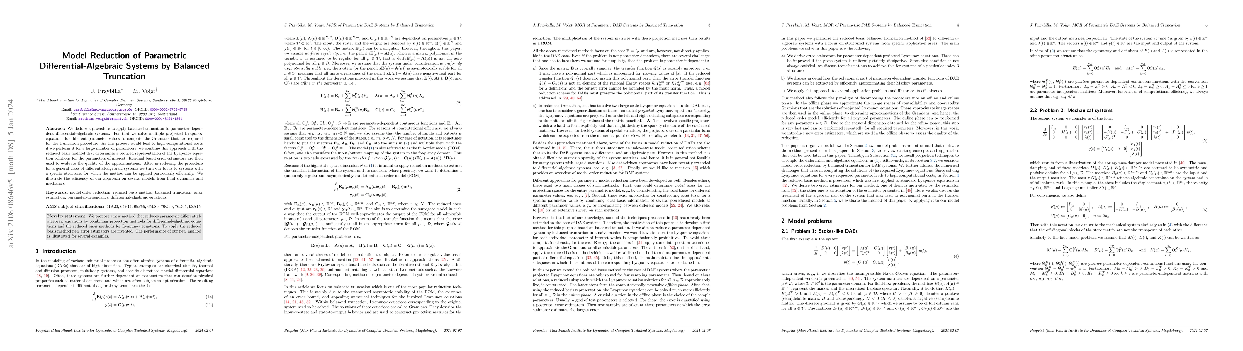 Thumbnail for Model Reduction of Parametric Differential-Algebraic Systems by Balanced
  Truncation
